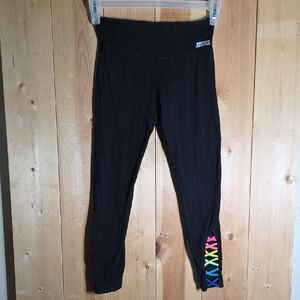 Justice Black Leggings with Colorful Side Stripes
